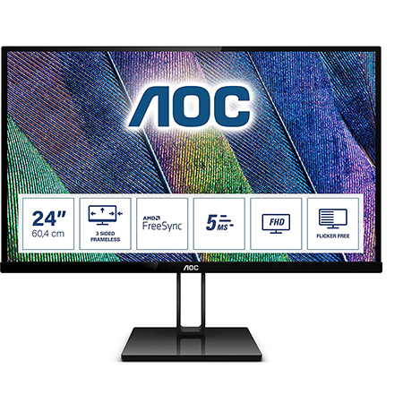 AOC 24V2Q  LED Monitor with Display Port, HDMI Port, Ultra Slim 